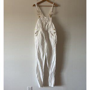 STAINED😱 We Wore What Linen Overalls Womens Small White Bibs Lagenlook Art Boho